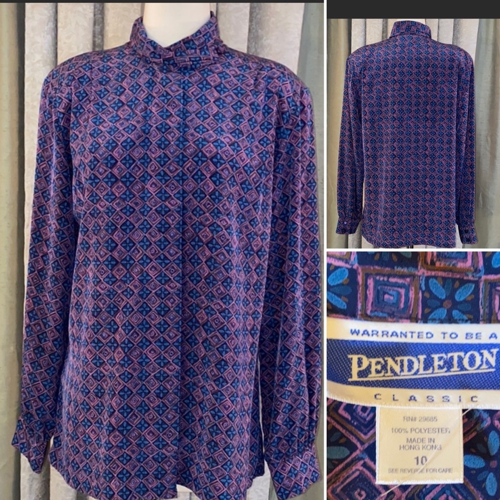 Vintage Pendleton Hidden Button Blouse Geometric - image 1